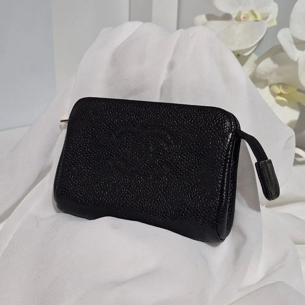 100% Authentic Chanel Black Caviar Leather Pouche